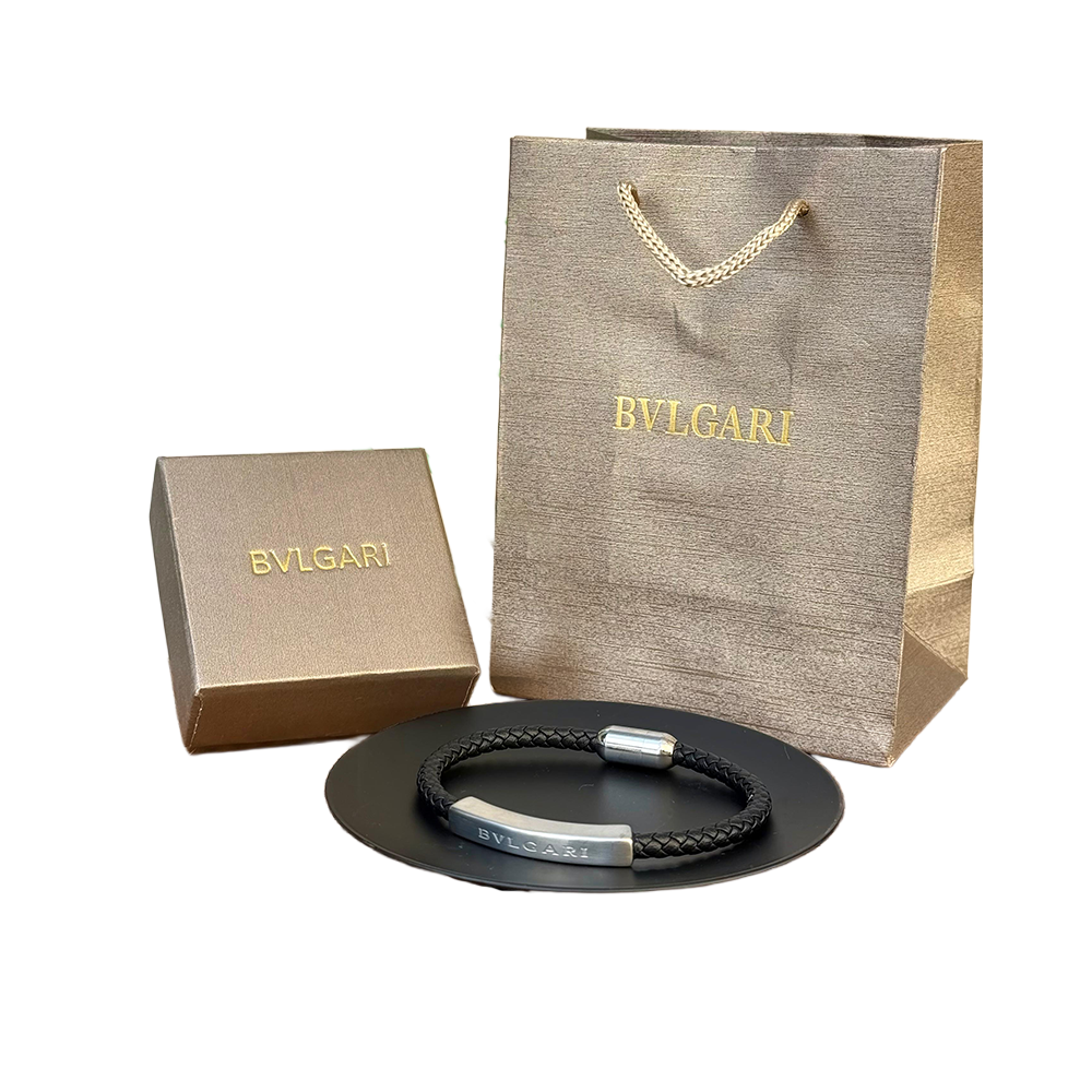 Bvlgari - Brazalete de Acero & Cuero (Plata)