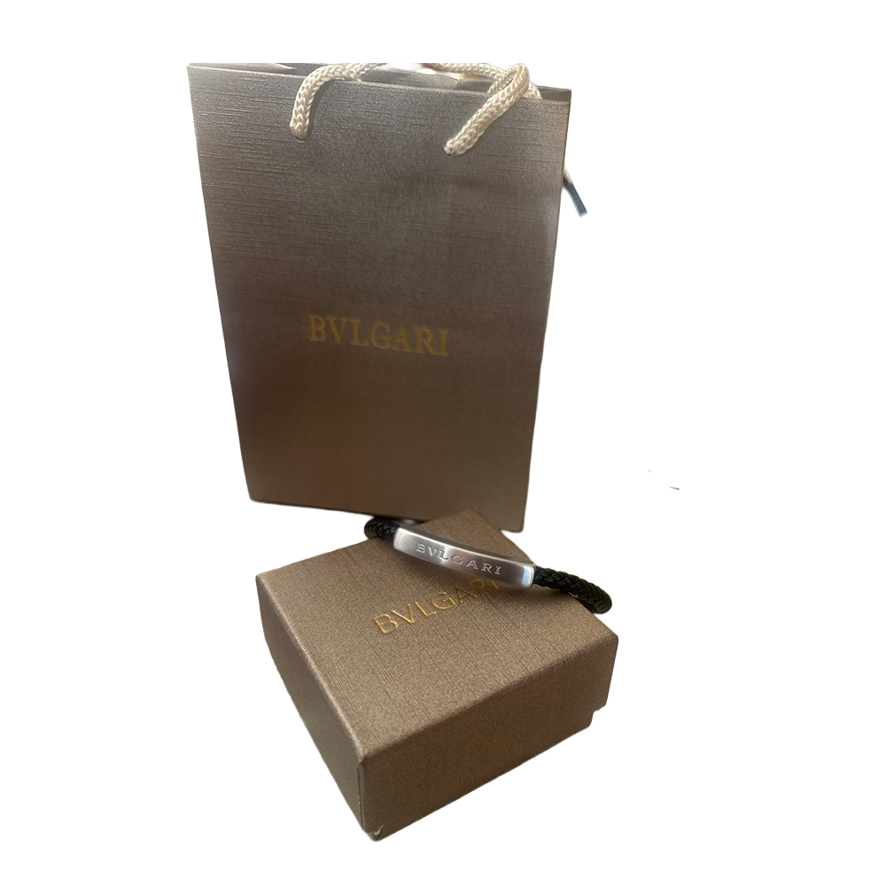 Bvlgari - Brazalete de Acero & Cuero (Plata)